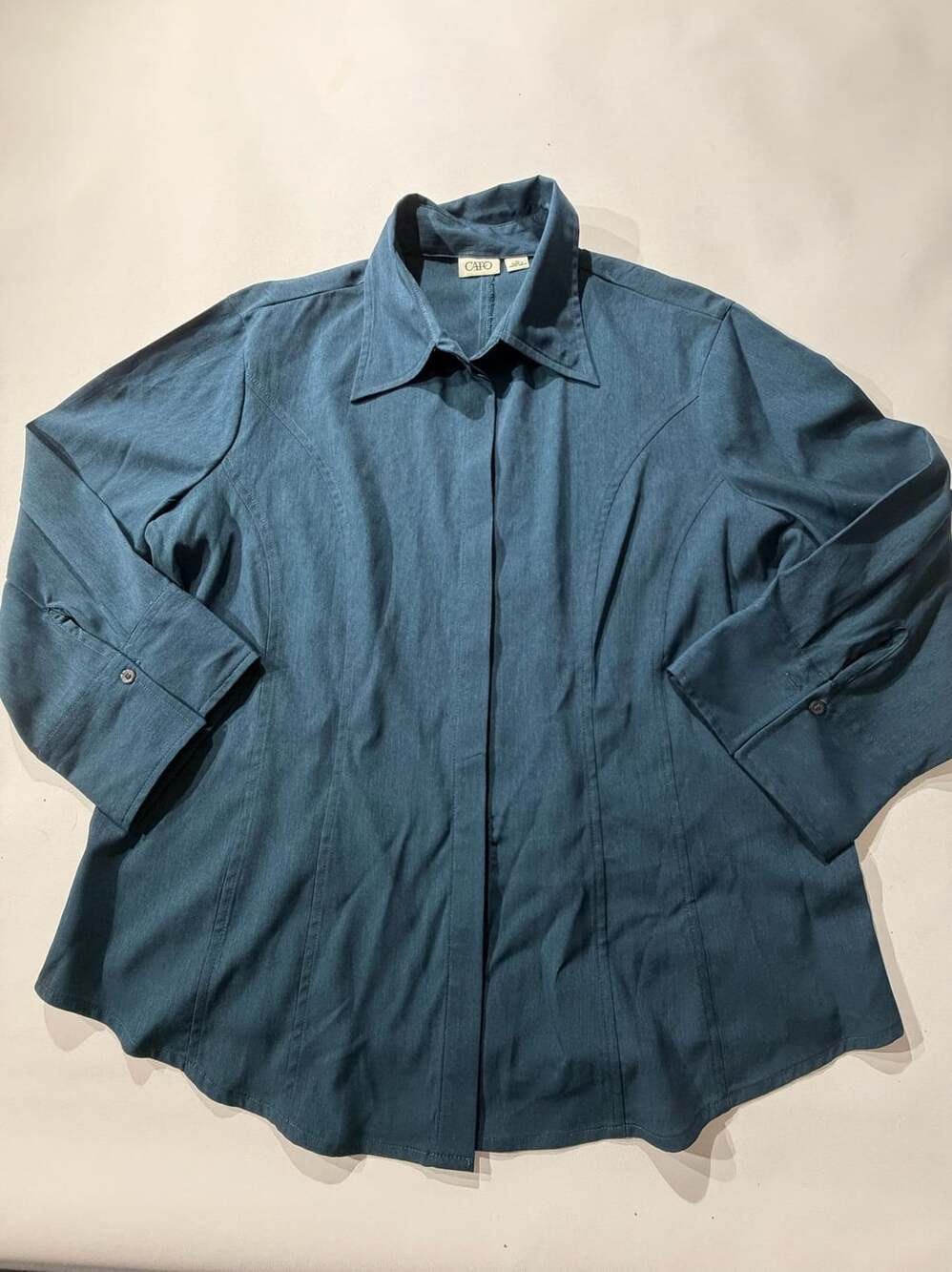 CATO XL Womens Teal Blue Button Front Shirt Tunic Long Sleeve Fit & Flare